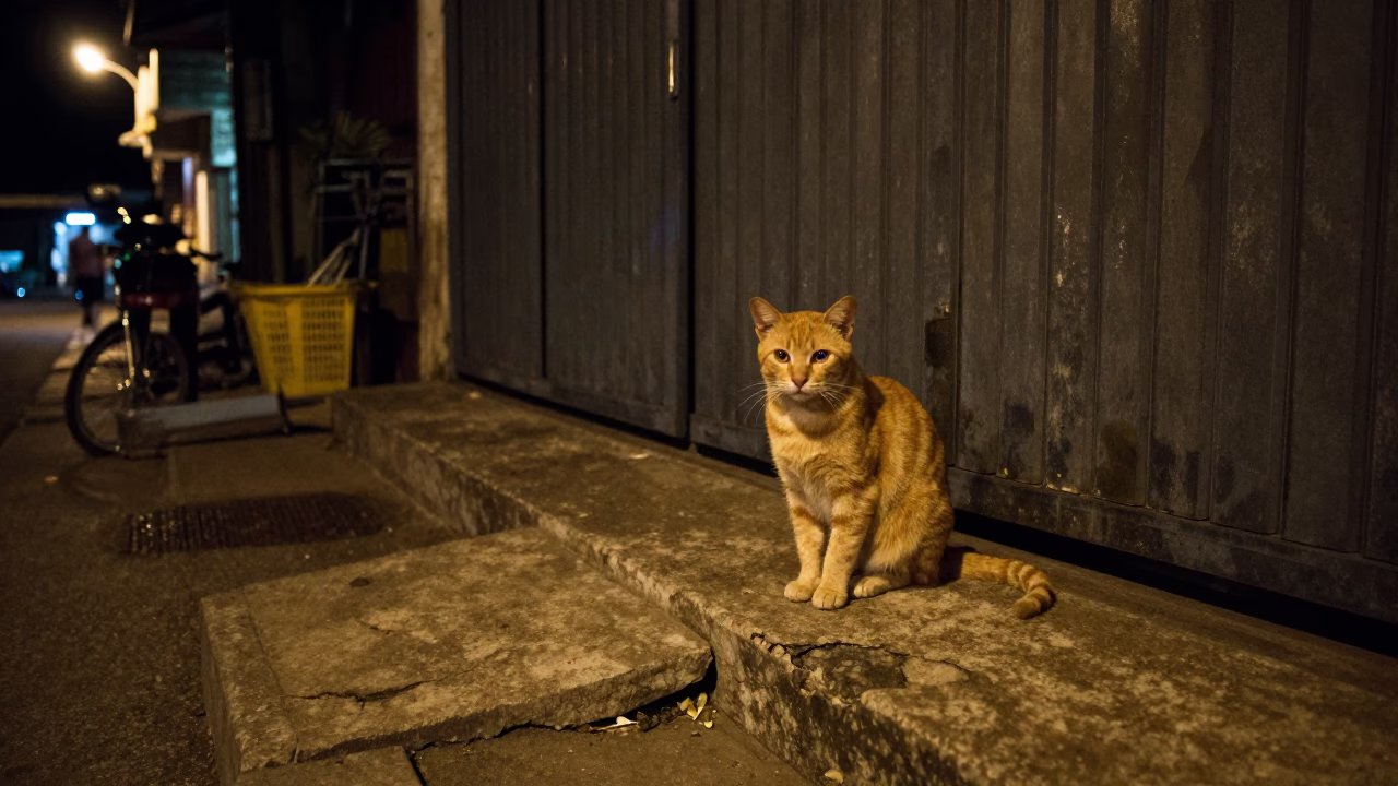 Street Scene in Chiang Mai at Late At Night Light in in Chiang Mai, Thailand