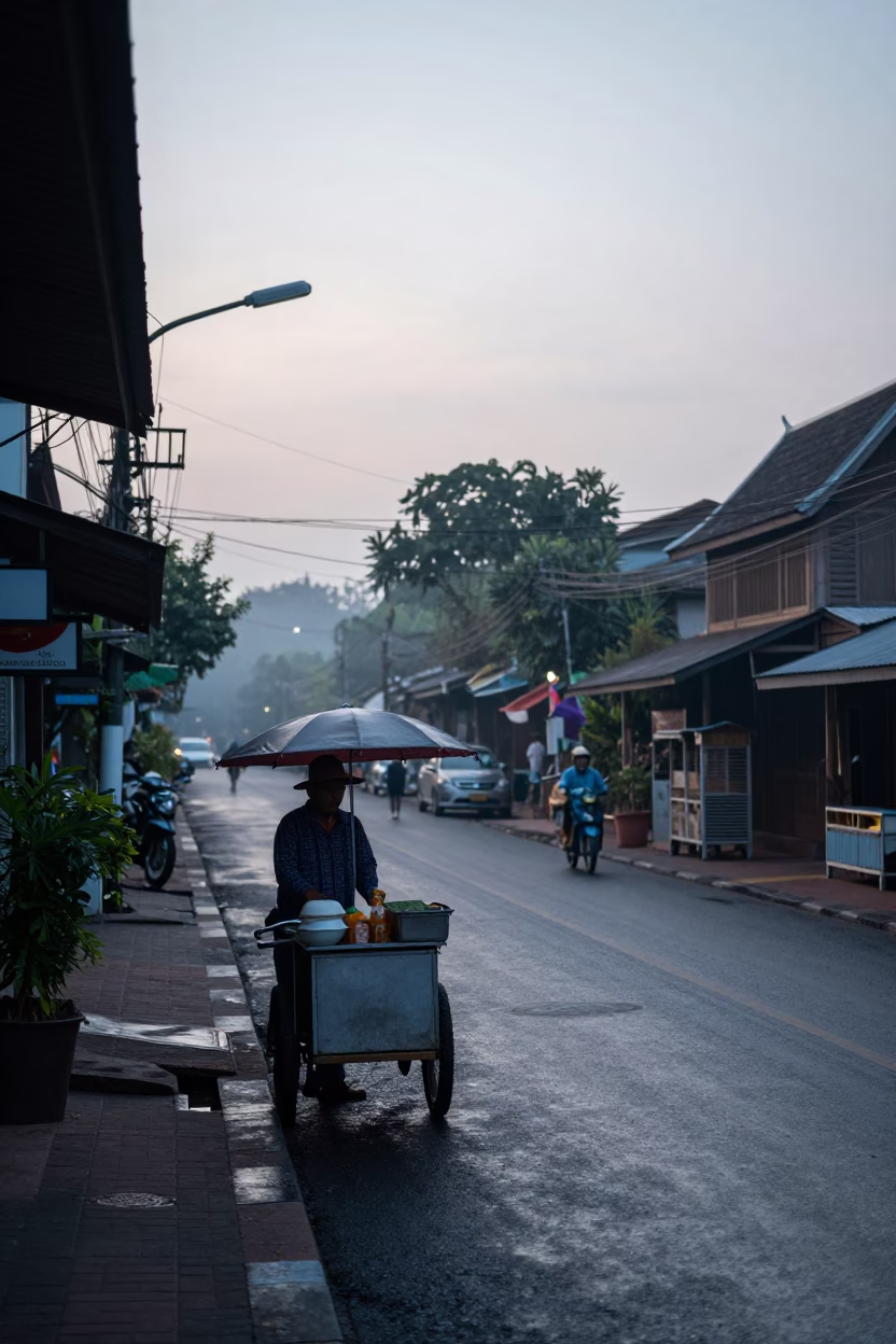 Street Scene in Chiang Mai at Sunrise Light in in Chiang Mai, Thailand
