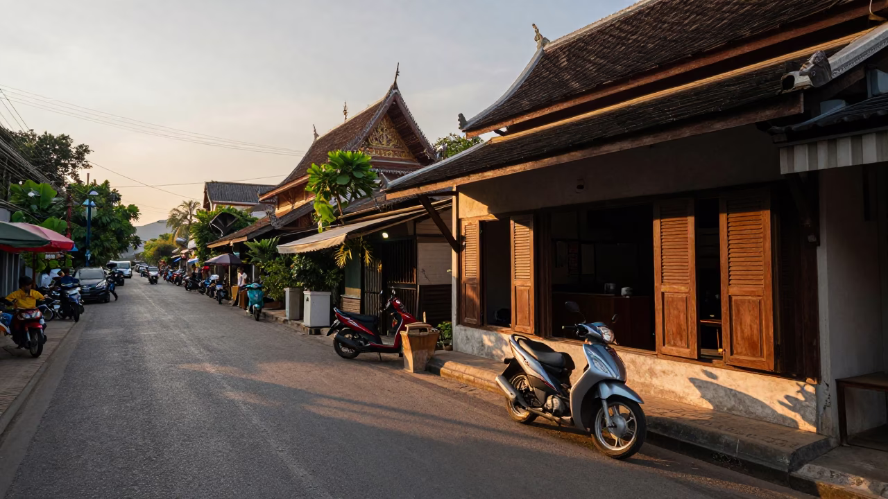 Street Scene in Chiang Mai at Sunset Light in in Chiang Mai, Thailand