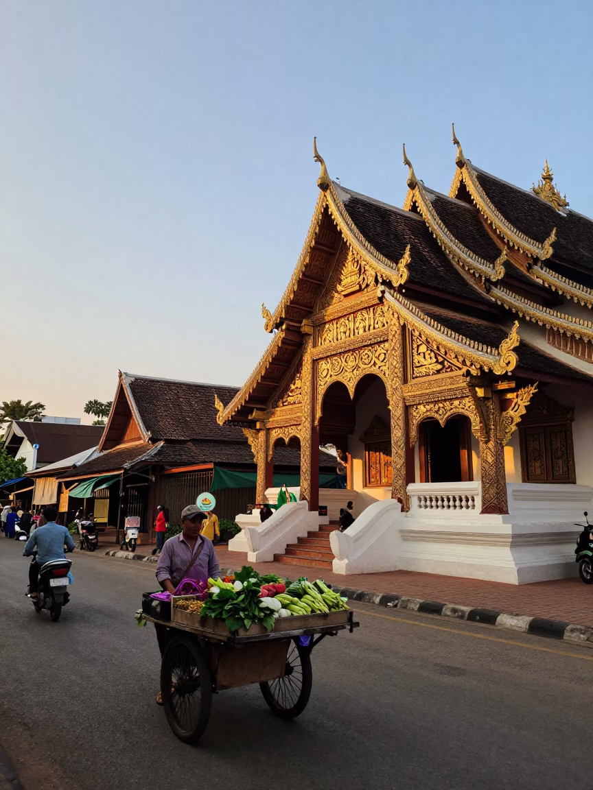 Street Scene in Chiang Mai at The Early Evening Light in in Chiang Mai, Thailand