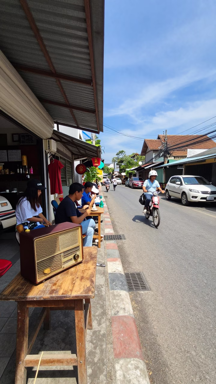 Street Scene in Chiang Mai at The Flat Glare Of Noon Light in in Chiang Mai, Thailand