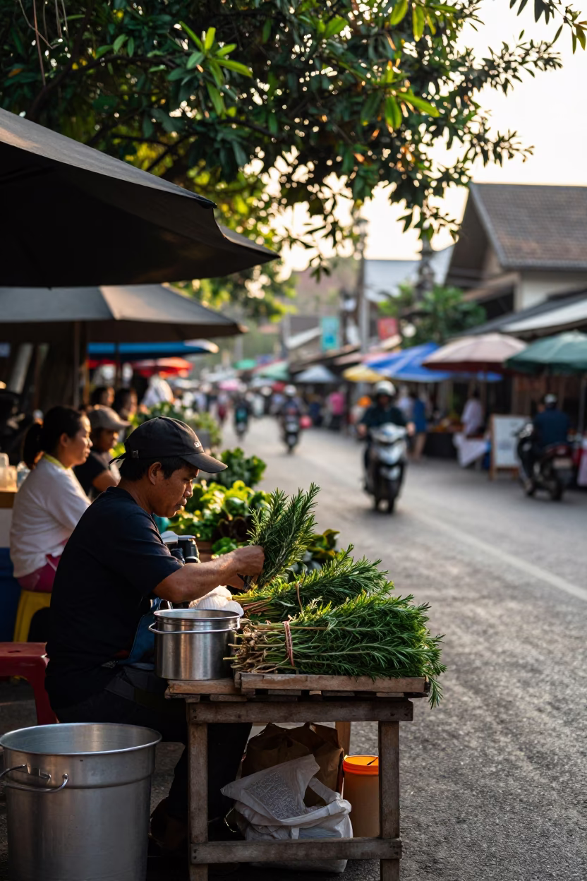 Street Scene in Chiang Mai at The Late Afternoon Light in in Chiang Mai, Thailand