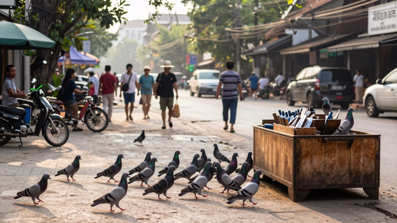 Street Scene in Chiang Mai at The Late Morning Light in in Chiang Mai, Thailand