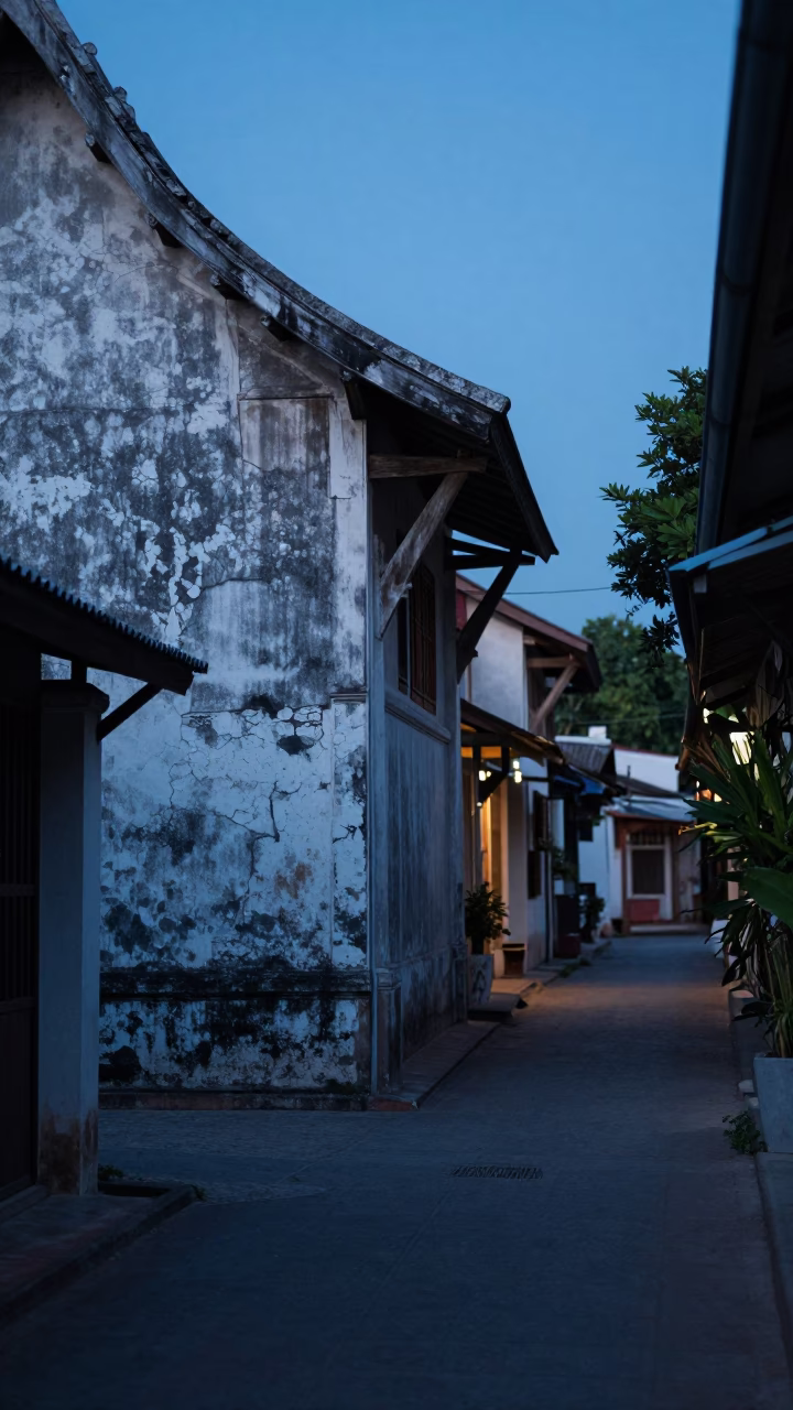 Street Scene in Chiang Mai at The Still Hours Before Dawn Light in in Chiang Mai, Thailand