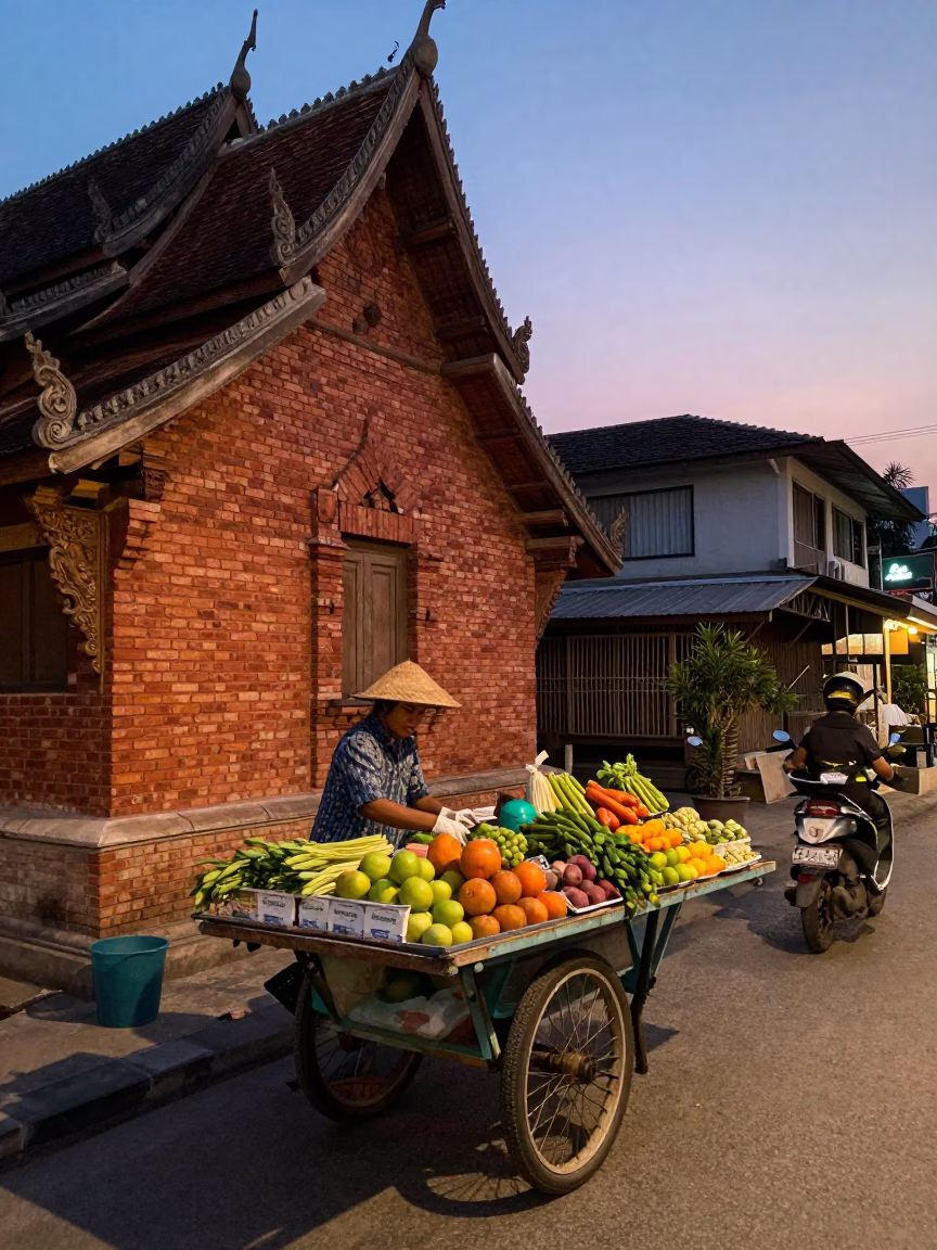 Street Scene in Chiang Mai at Twilight in in Chiang Mai, Thailand