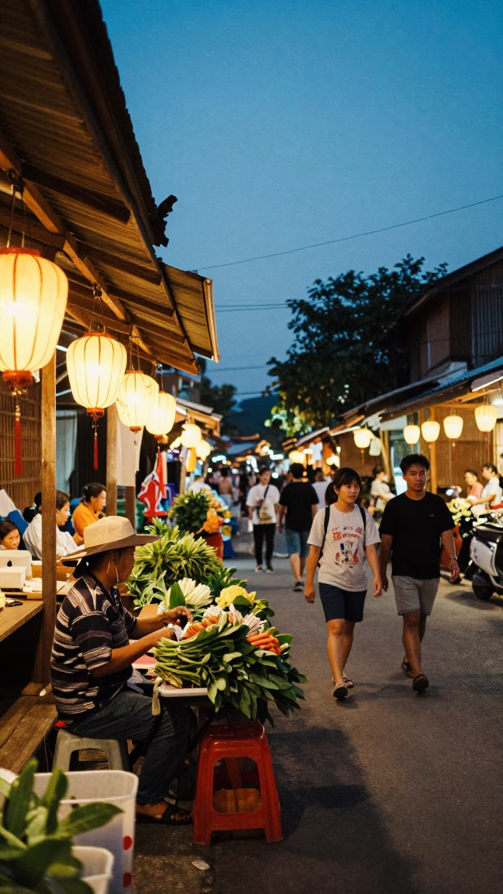 Street Scene in Chiang Mai at Twilight in in Chiang Mai, Thailand