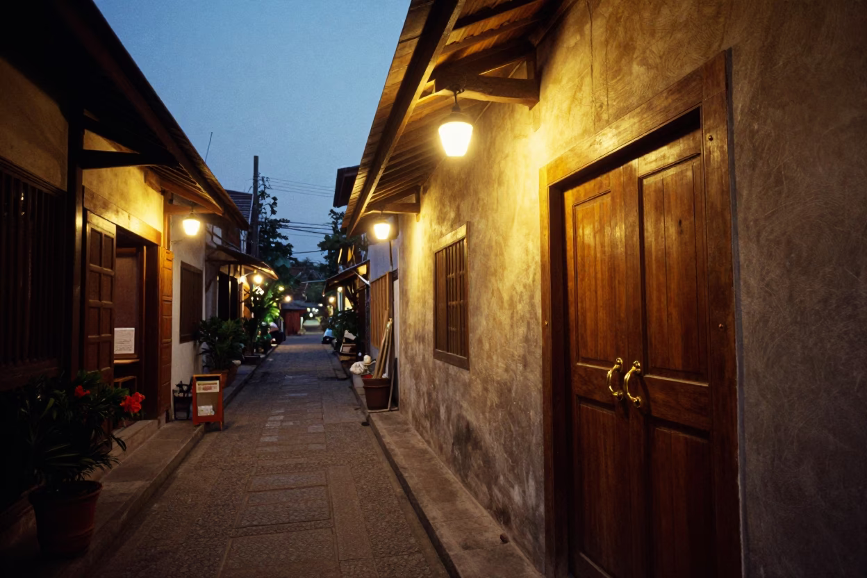Street Scene in Chiang Mai at Twilight in in Chiang Mai, Thailand