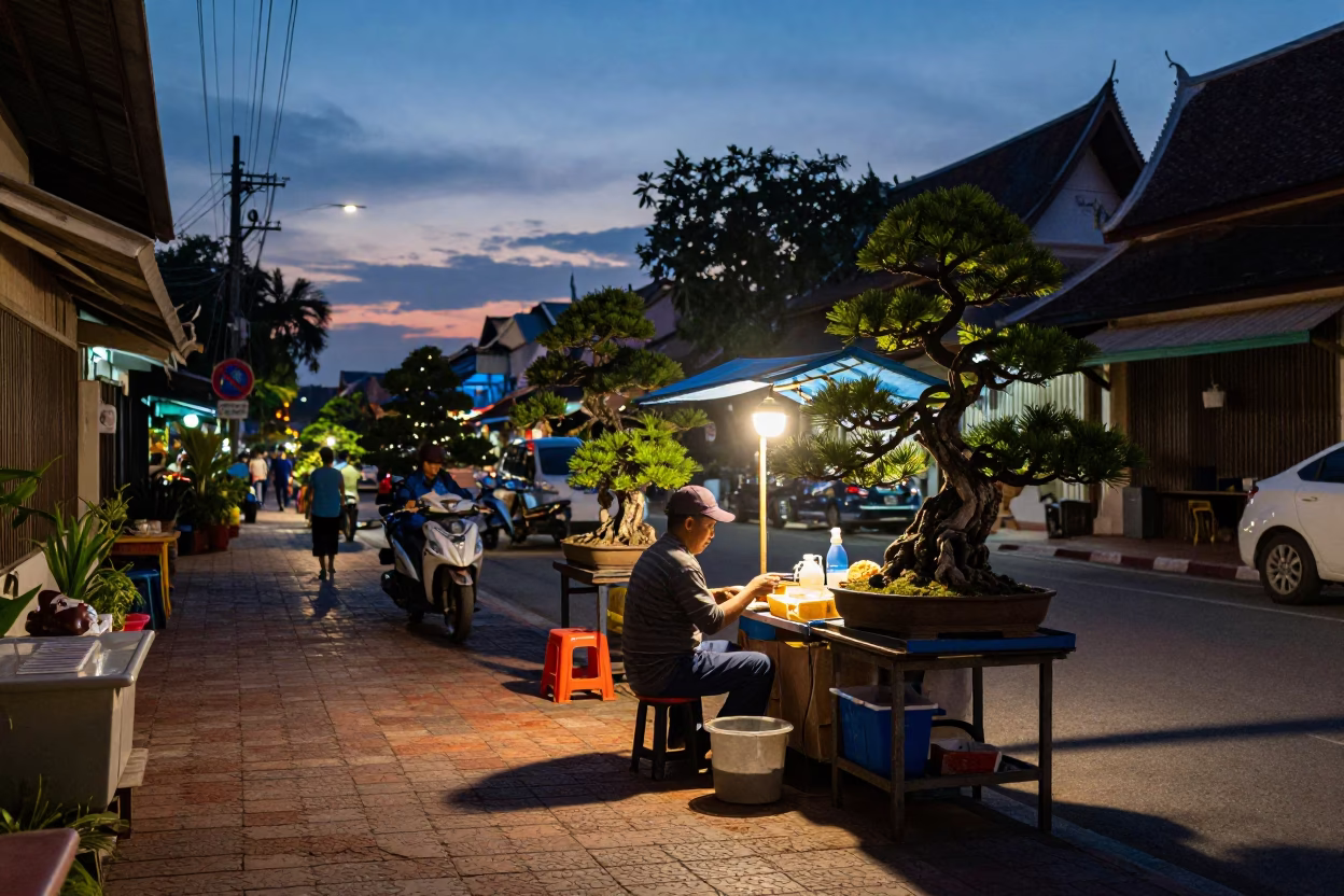 Street Scene in Chiang Mai at Twilight in in Chiang Mai, Thailand