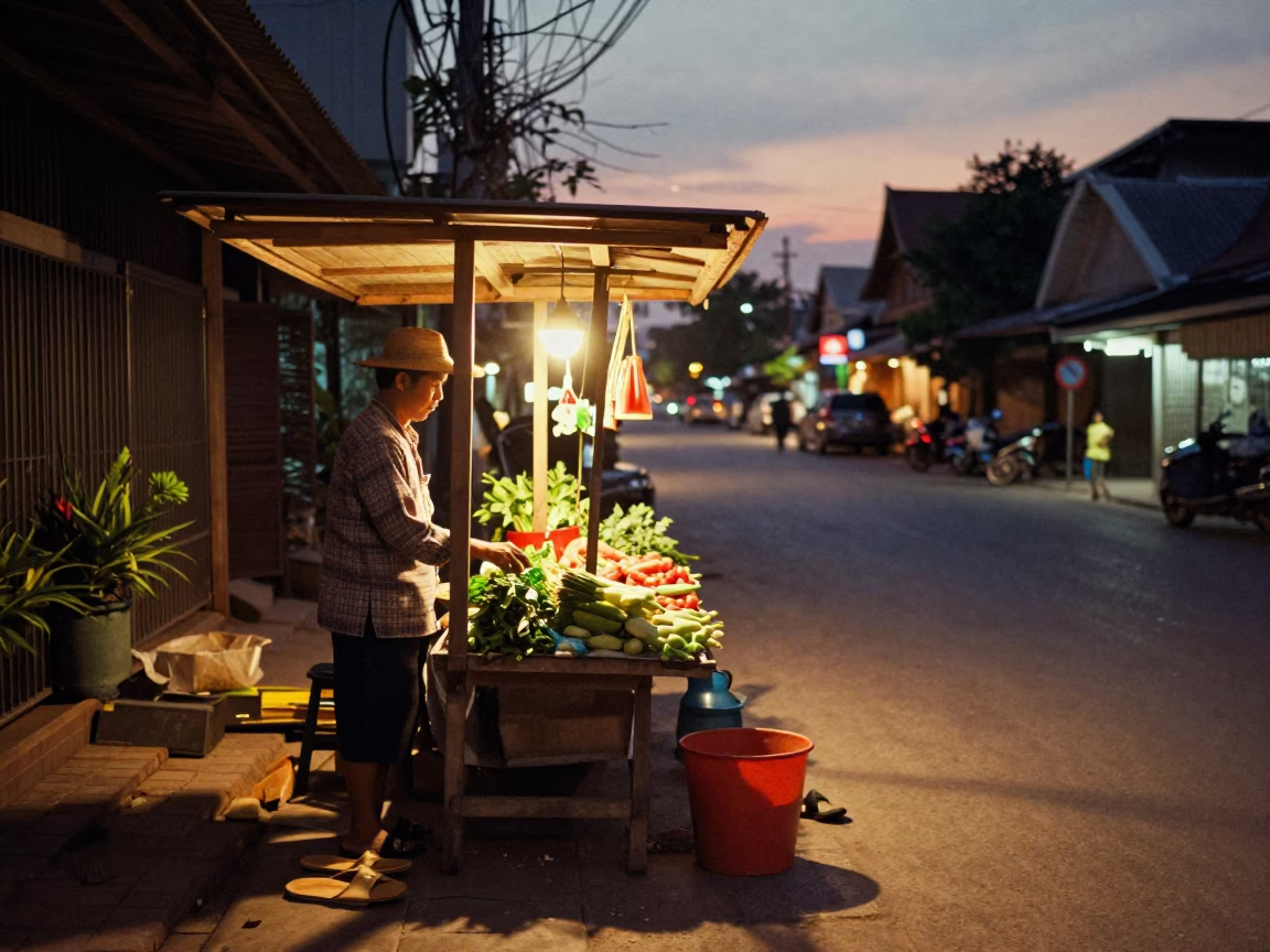 Street Scene in Chiang Mai at Twilight in in Chiang Mai, Thailand
