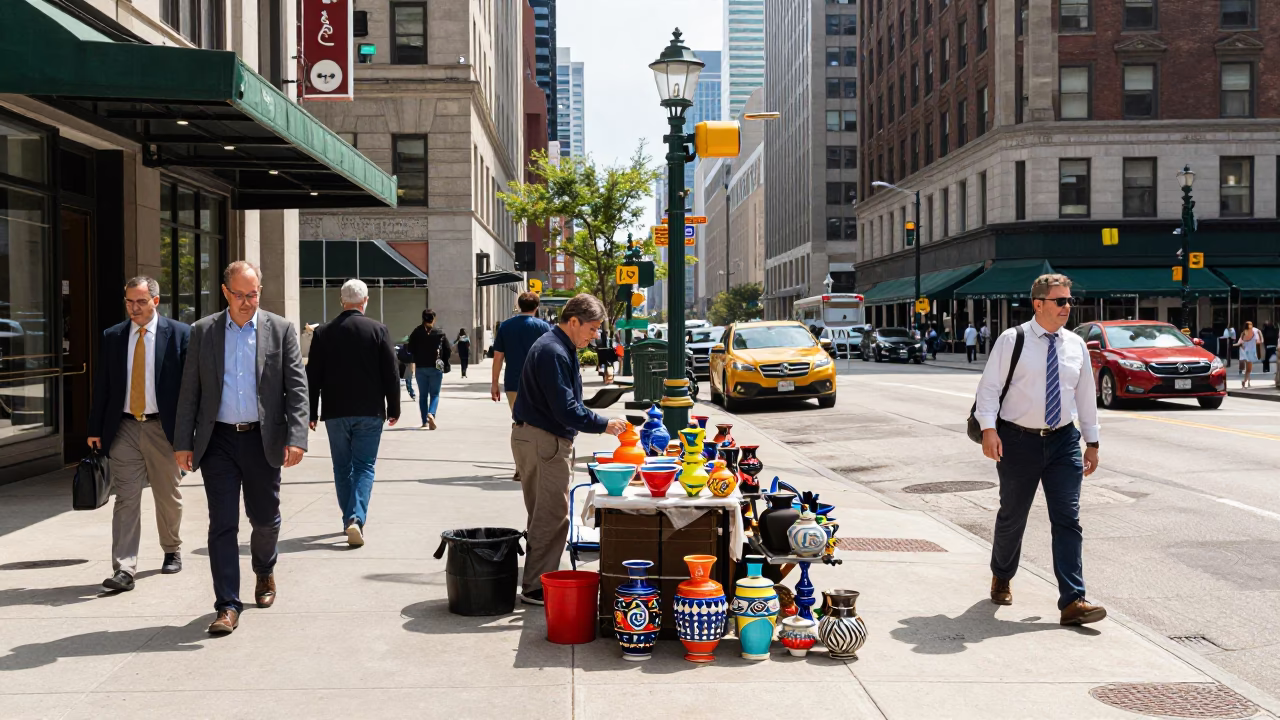 Street Scene in Chicago at Bright Midmorning Light in in Chicago, Illinois, United States