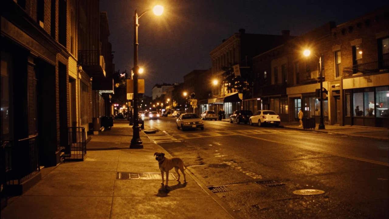 Street Scene in Chicago at Midnight Light in in Chicago, Illinois, United States