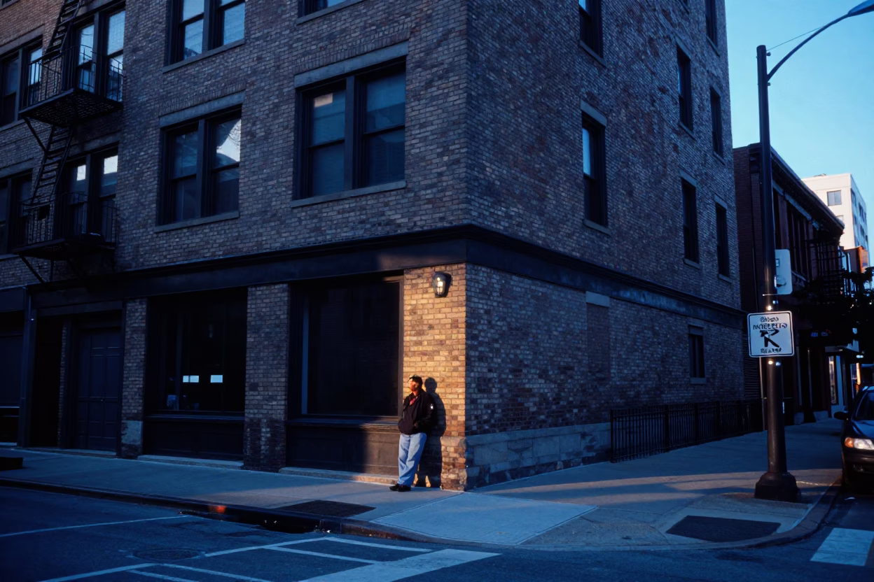 Street Scene in Chicago at Nautical Dawn Light in in Chicago, Illinois, United States