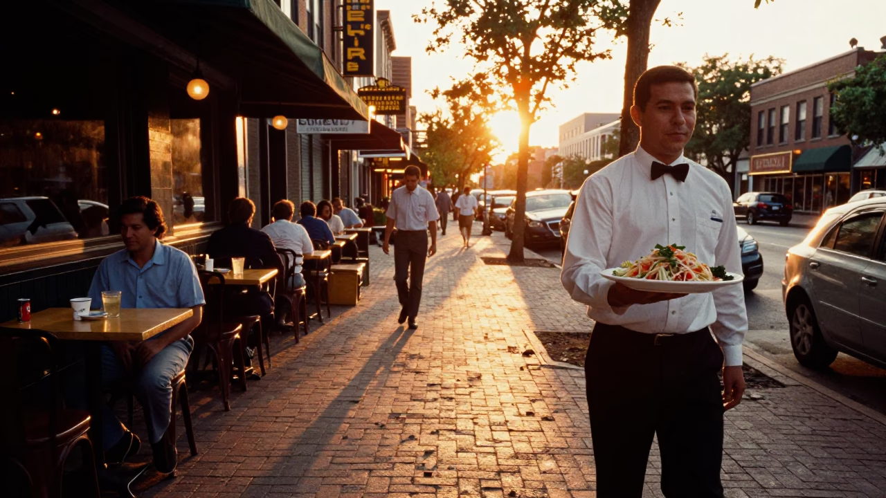 Street Scene in Chicago at Sunset Light in in Chicago, Illinois, United States