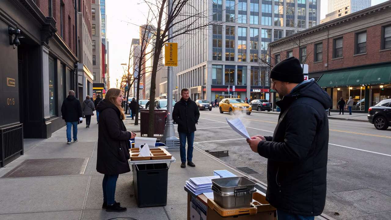 Street Scene in Chicago at The Early Morning Light in in Chicago, Illinois, United States
