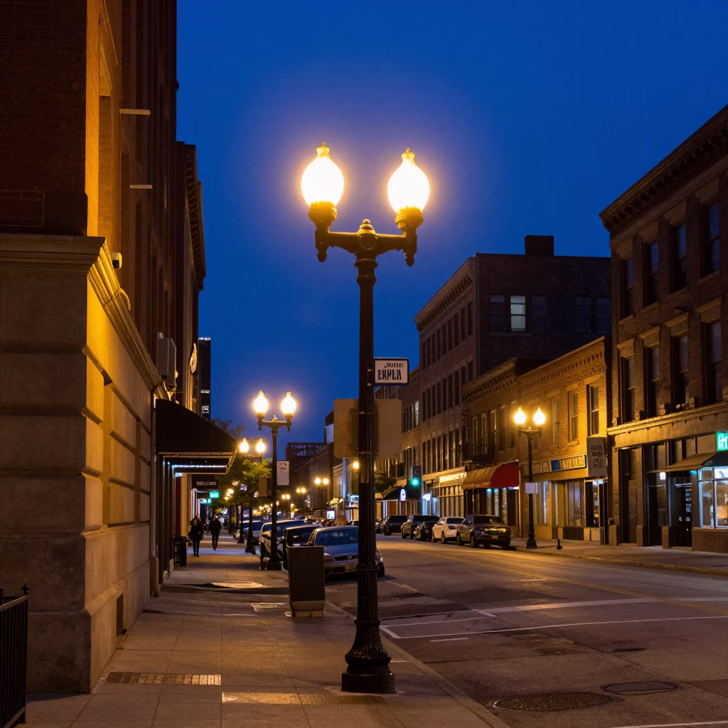 Street Scene in Chicago at The Last Blue Light Of Evening in in Chicago, Illinois, United States