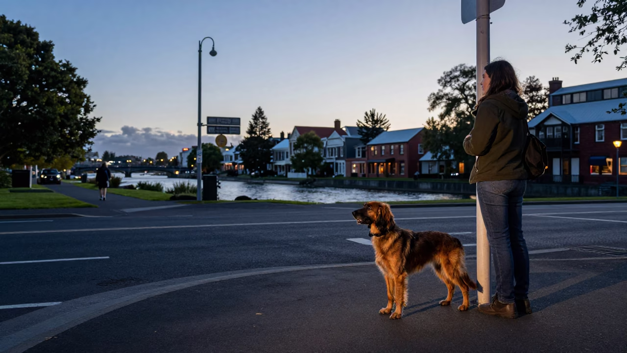 Street Scene in Christchurch at Blue Hour in in Christchurch, New Zealand