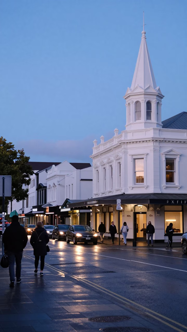 Street Scene in Christchurch at Blue Hour in in Christchurch, New Zealand