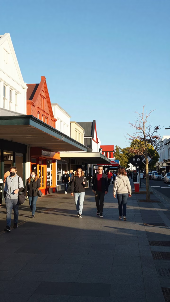 Street Scene in Christchurch at Clear Late-afternoon Light in in Christchurch, New Zealand