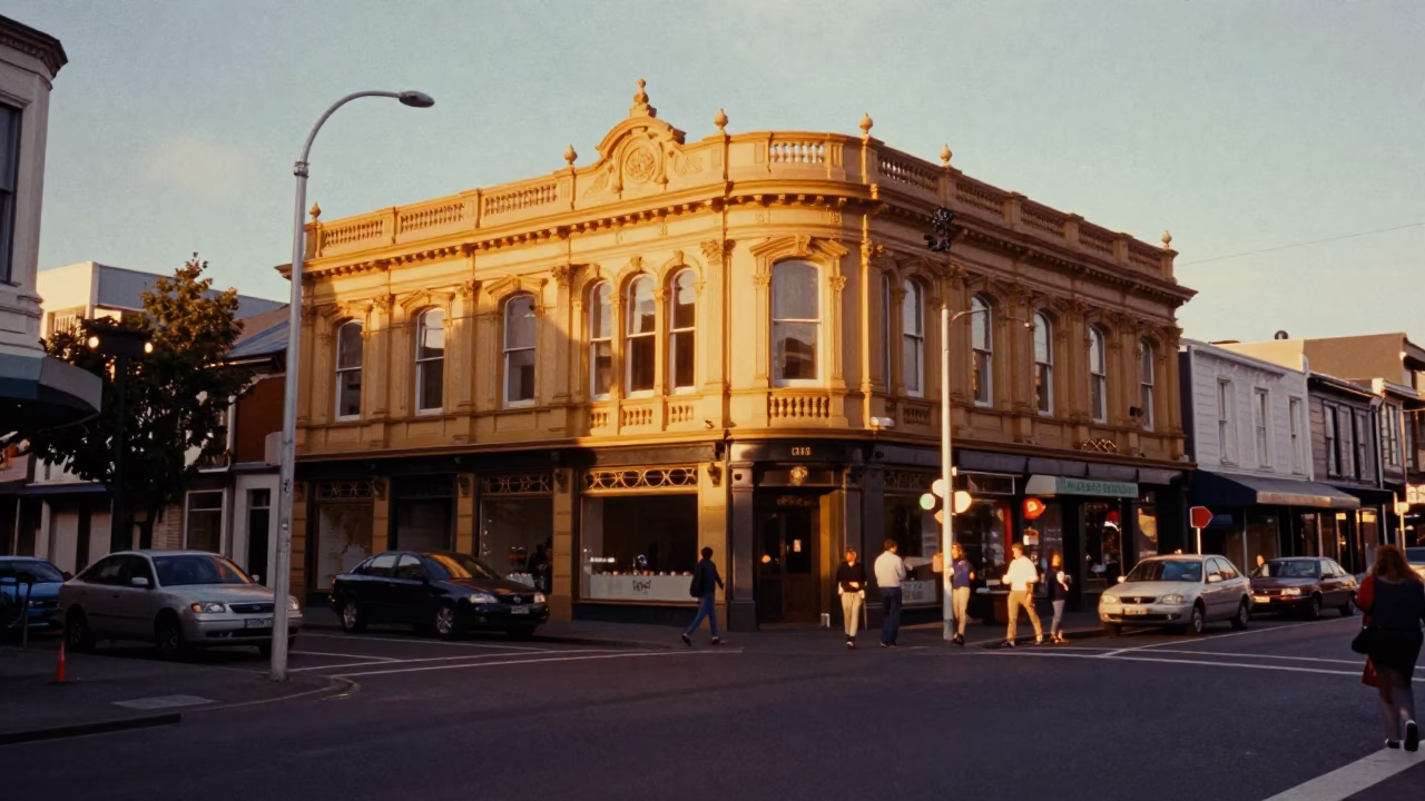 Street Scene in Christchurch at Golden Hour in in Christchurch, New Zealand