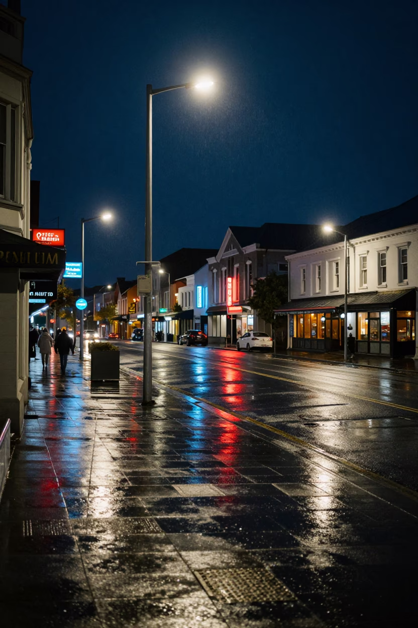 Street Scene in Christchurch at Late At Night Light in in Christchurch, New Zealand