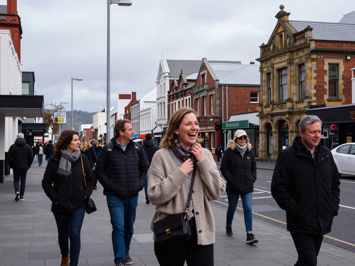 Street Scene in Christchurch at Noon Light in in Christchurch, New Zealand