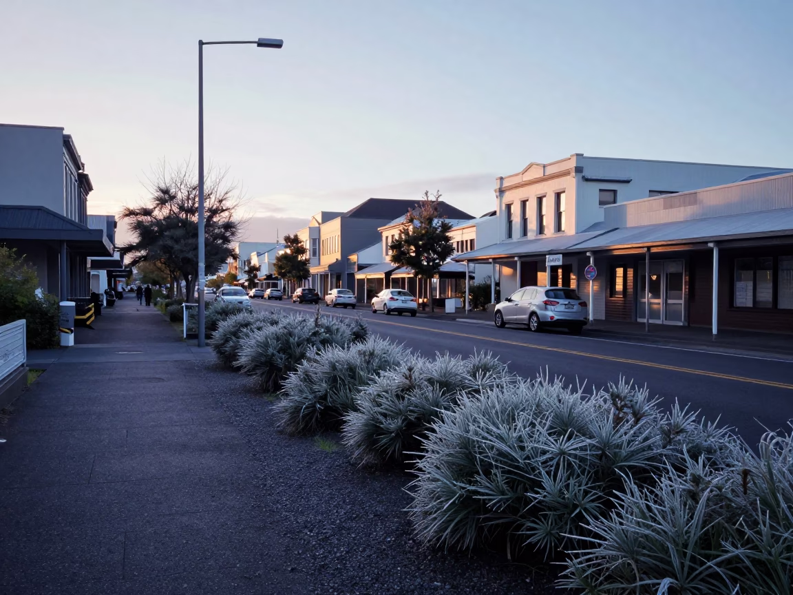 Street Scene in Christchurch at Sunrise Light in in Christchurch, New Zealand