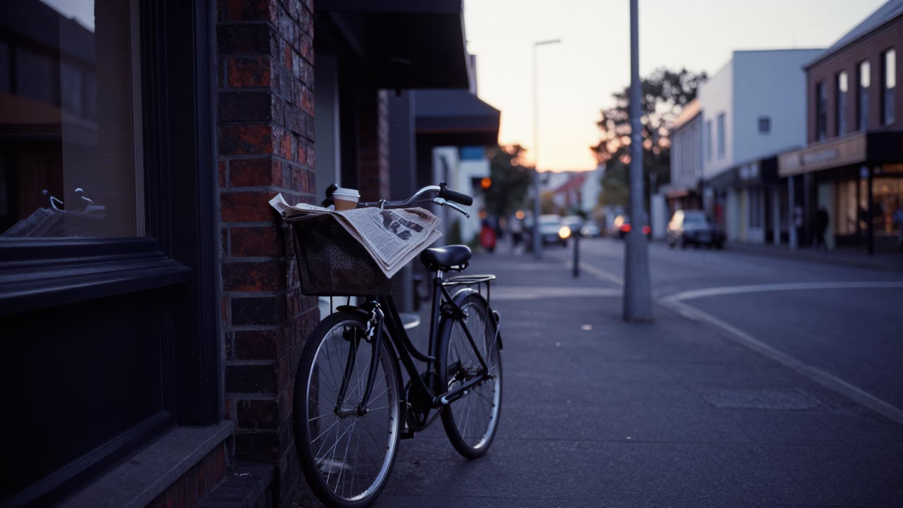 Street Scene in Christchurch at Sunrise Light in in Christchurch, New Zealand