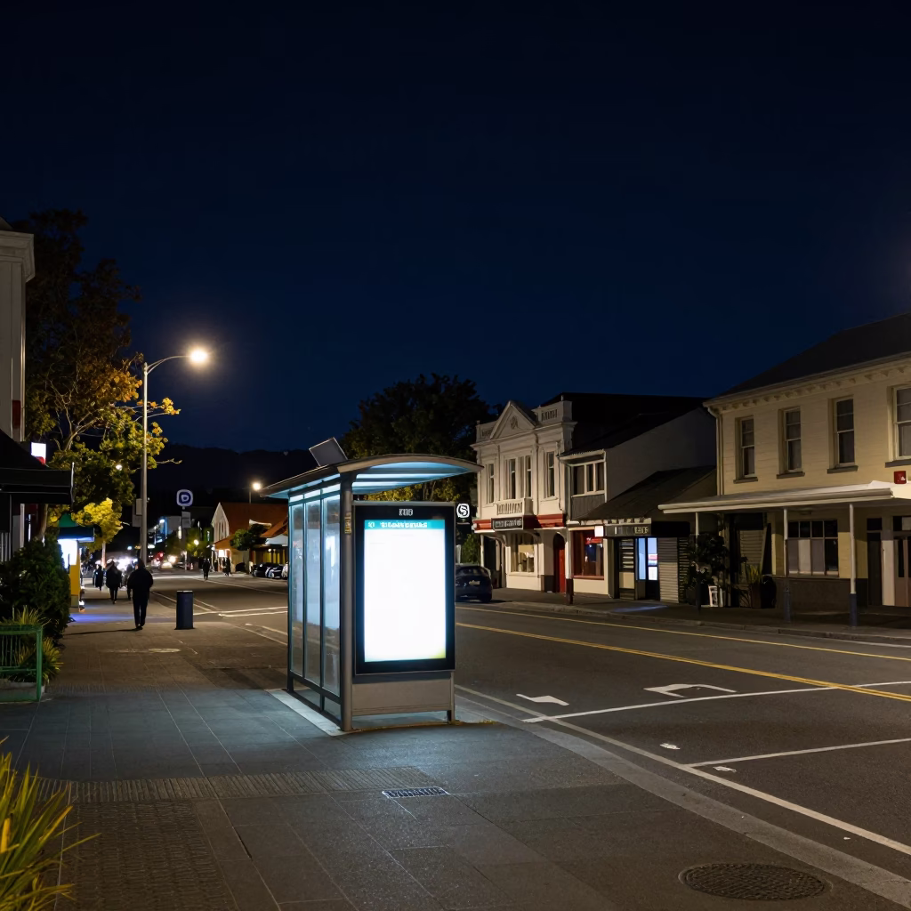 Street Scene in Christchurch at The Deepest Night Sky Light in in Christchurch, New Zealand