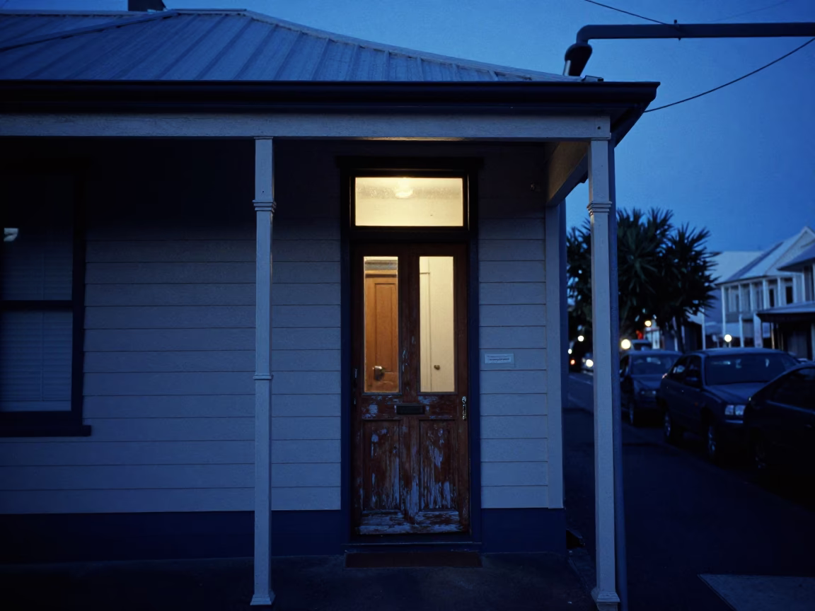 Street Scene in Christchurch at The Last Blue Light Of Evening in in Christchurch, New Zealand