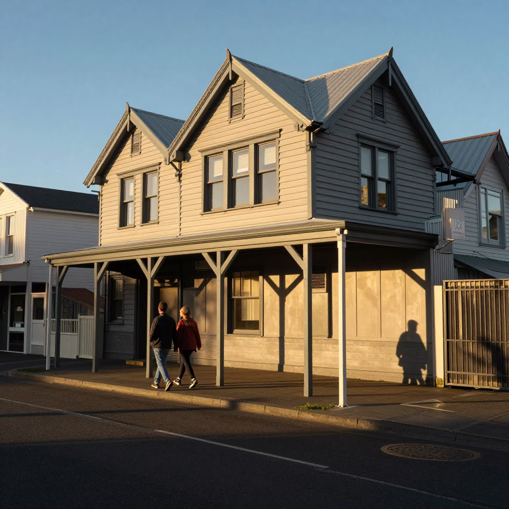 Street Scene in Christchurch at The Late Afternoon Light in in Christchurch, New Zealand