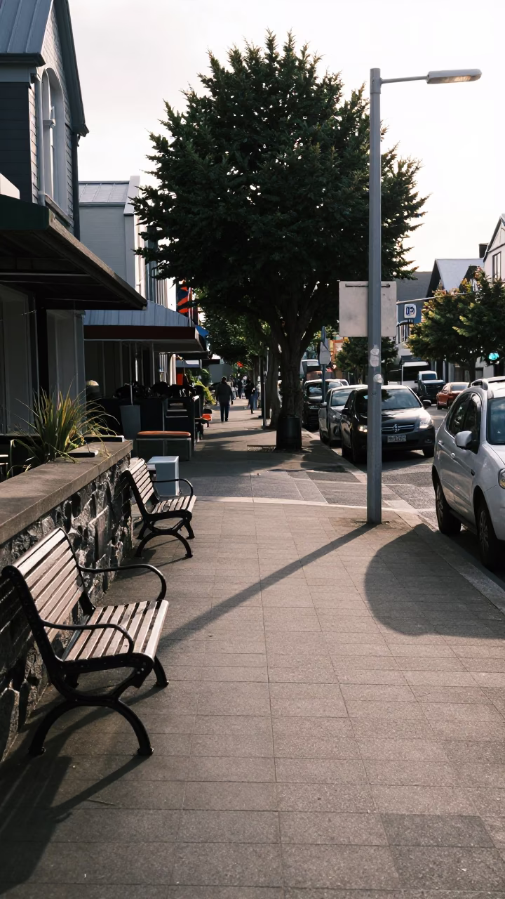 Street Scene in Christchurch at The Late Morning Light in in Christchurch, New Zealand