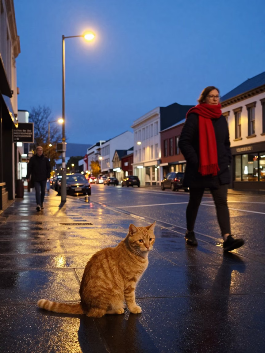 Street Scene in Christchurch at Twilight in in Christchurch, New Zealand