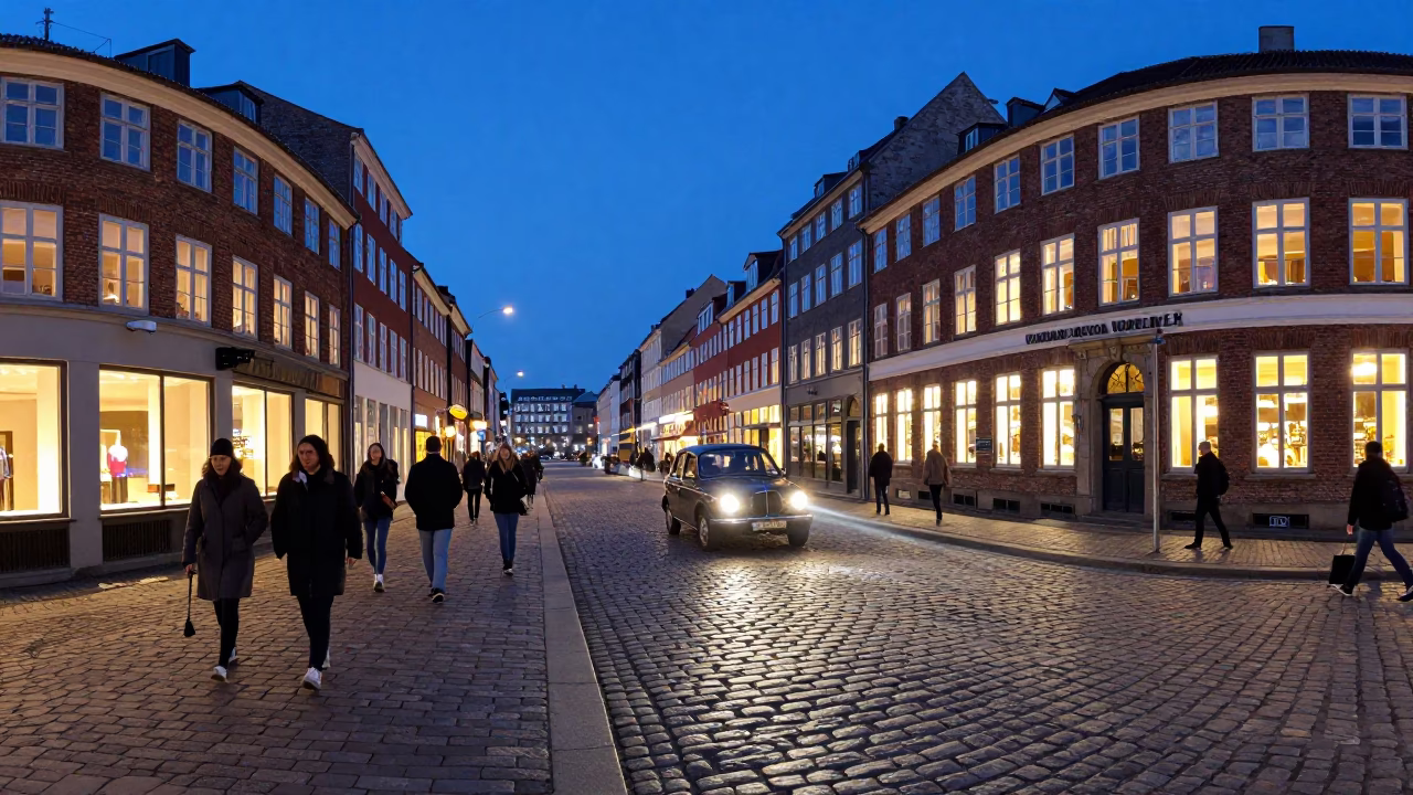 Street Scene in Copenhagen at Blue Hour in in Copenhagen, Denmark