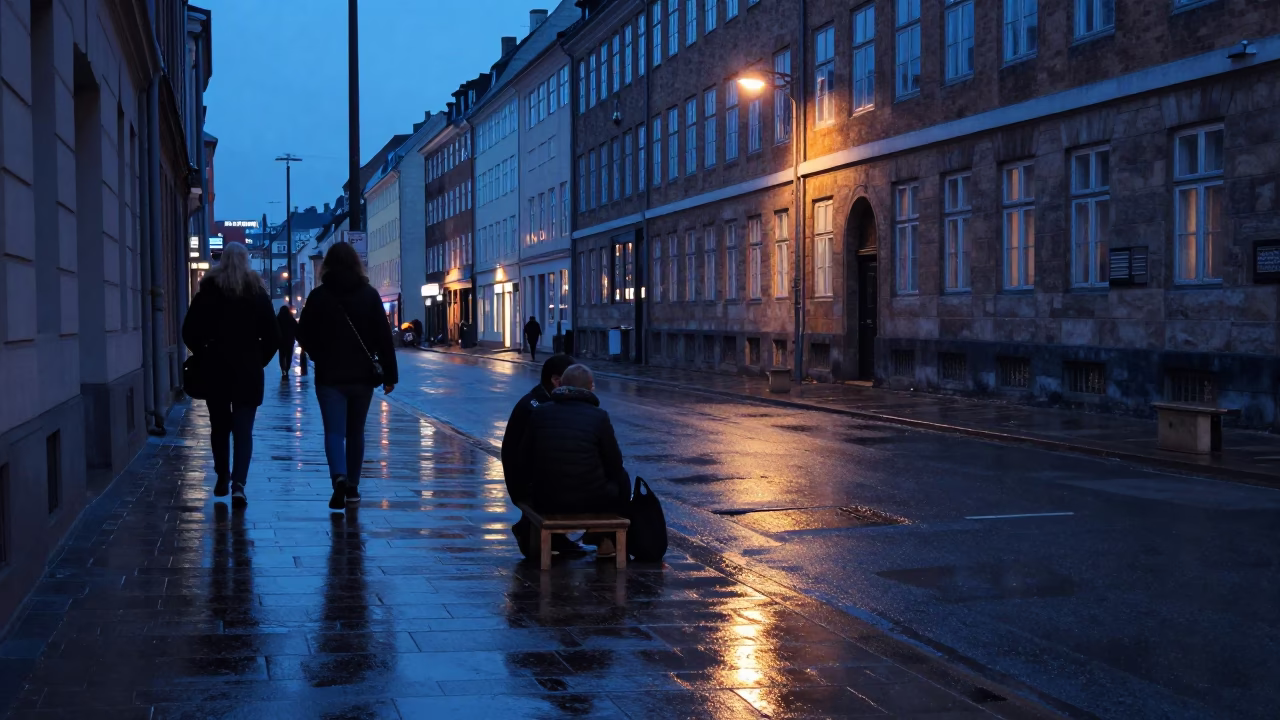 Street Scene in Copenhagen at Blue Hour in in Copenhagen, Denmark