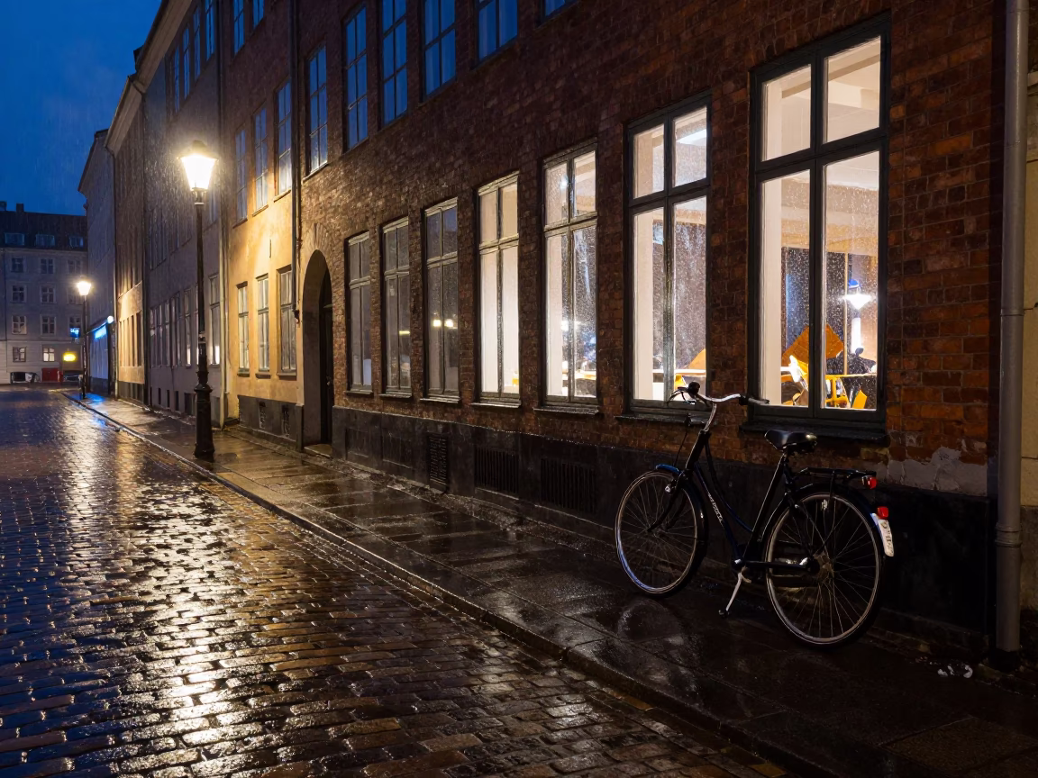 Street Scene in Copenhagen at Midnight Light in in Copenhagen, Denmark