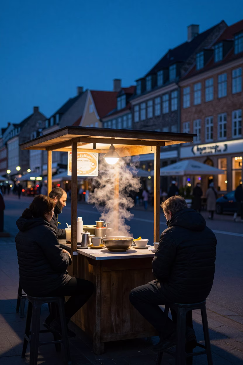 Street Scene in Copenhagen at The Still Hours Before Dawn Light in in Copenhagen, Denmark