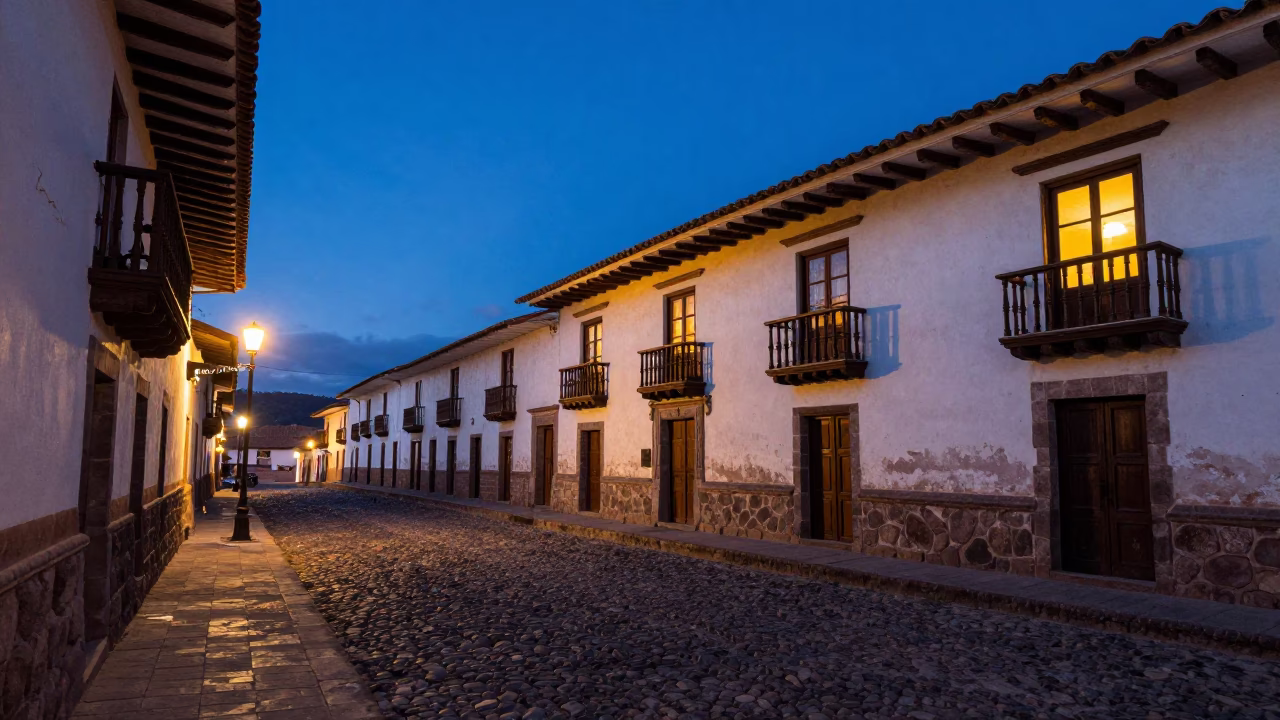 Street Scene in Cusco at Blue Hour in in Cusco, Peru