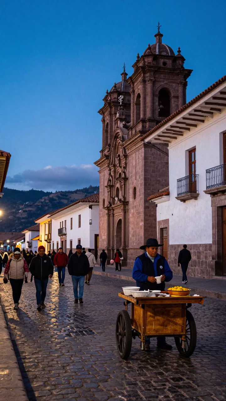 Street Scene in Cusco at Blue Hour in in Cusco, Peru