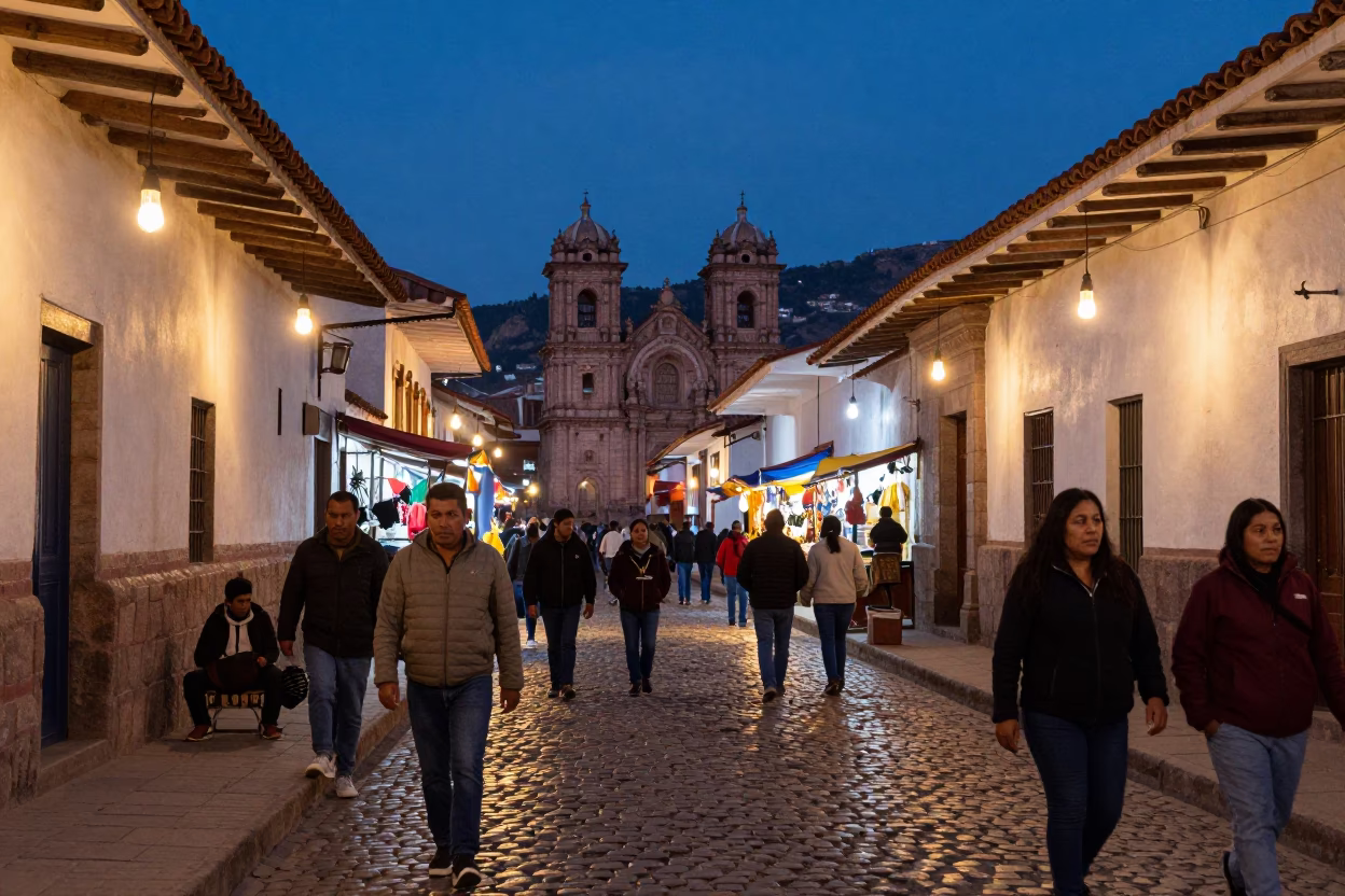 Street Scene in Cusco at Blue Hour in in Cusco, Peru