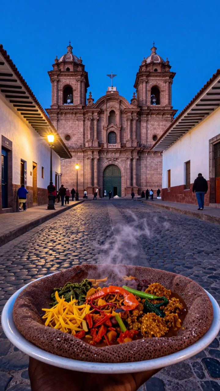 Street Scene in Cusco at Blue Hour in in Cusco, Peru