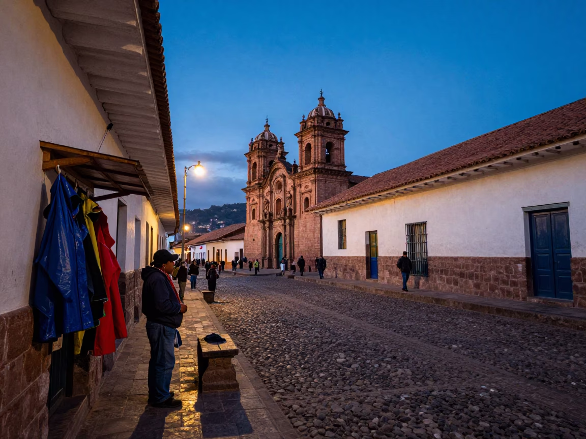 Street Scene in Cusco at Blue Hour in in Cusco, Peru
