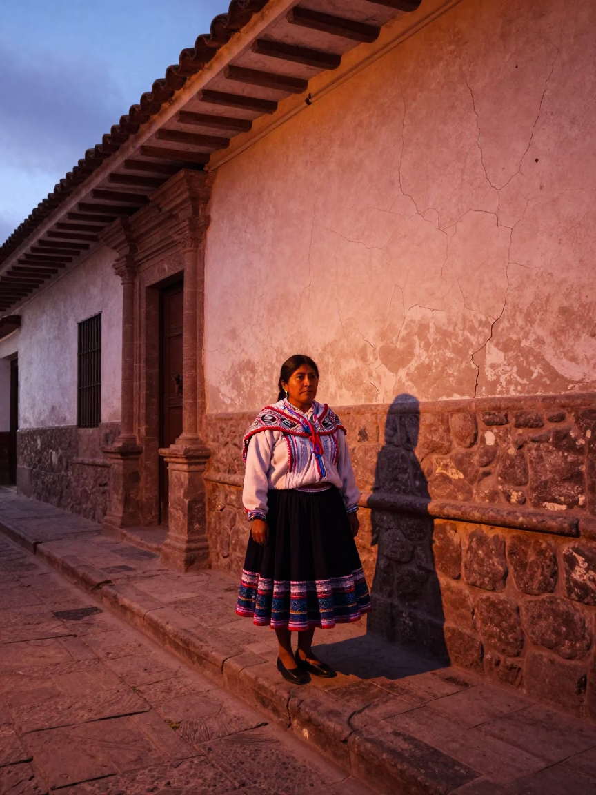 Street Scene in Cusco at Copper-toned Light Before Dusk in in Cusco, Peru