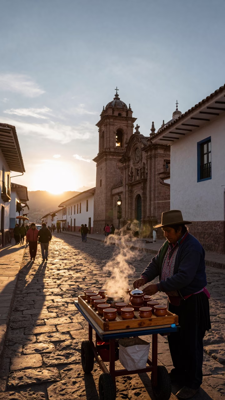 Street Scene in Cusco at Golden Hour in in Cusco, Peru