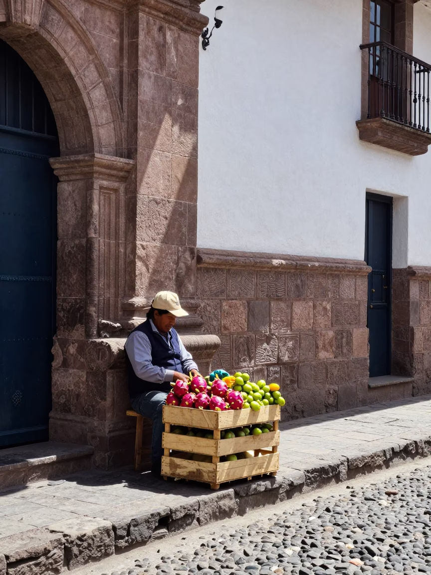 Street Scene in Cusco at Midday Light in in Cusco, Peru