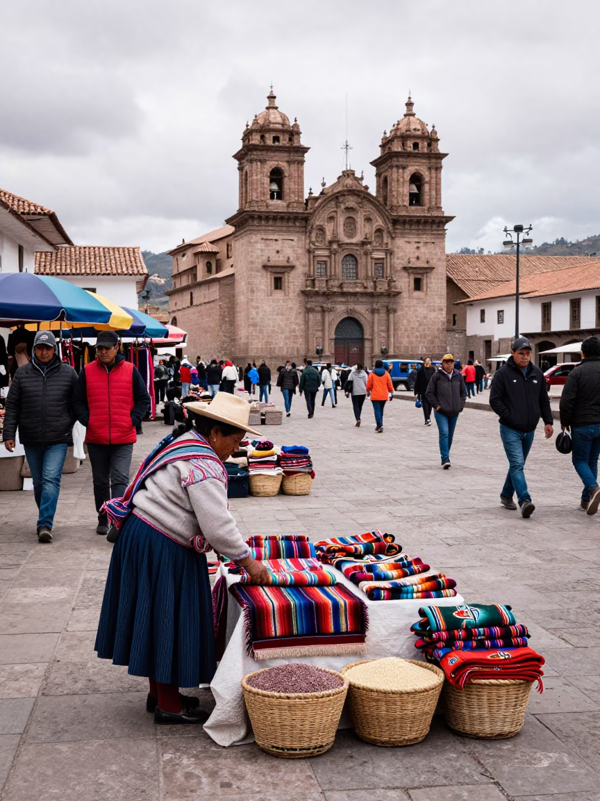 Street Scene in Cusco at Midday Light in in Cusco, Peru