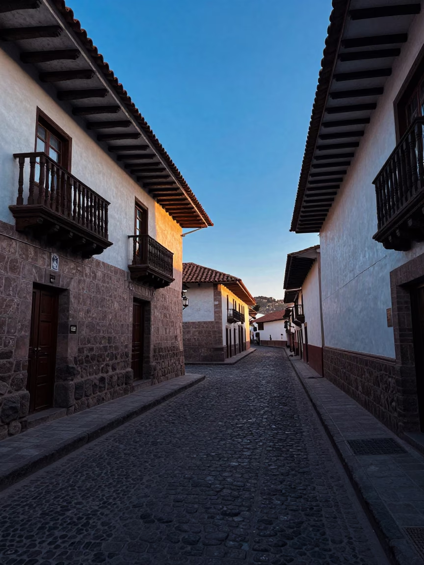 Street Scene in Cusco at Sunrise Light in in Cusco, Peru