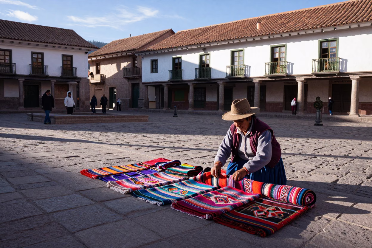 Street Scene in Cusco at The Late Afternoon Light in in Cusco, Peru
