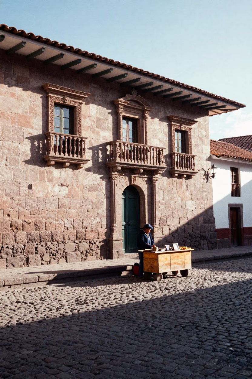 Street Scene in Cusco at The Late Morning Light in in Cusco, Peru