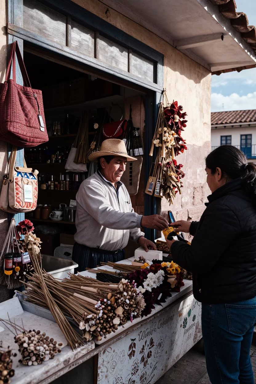 Street Scene in Cusco at The Late Morning Light in in Cusco, Peru