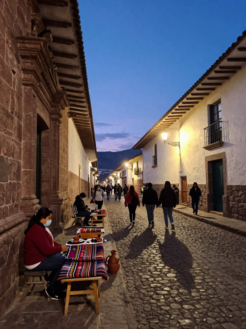 Street Scene in Cusco at Twilight in in Cusco, Peru